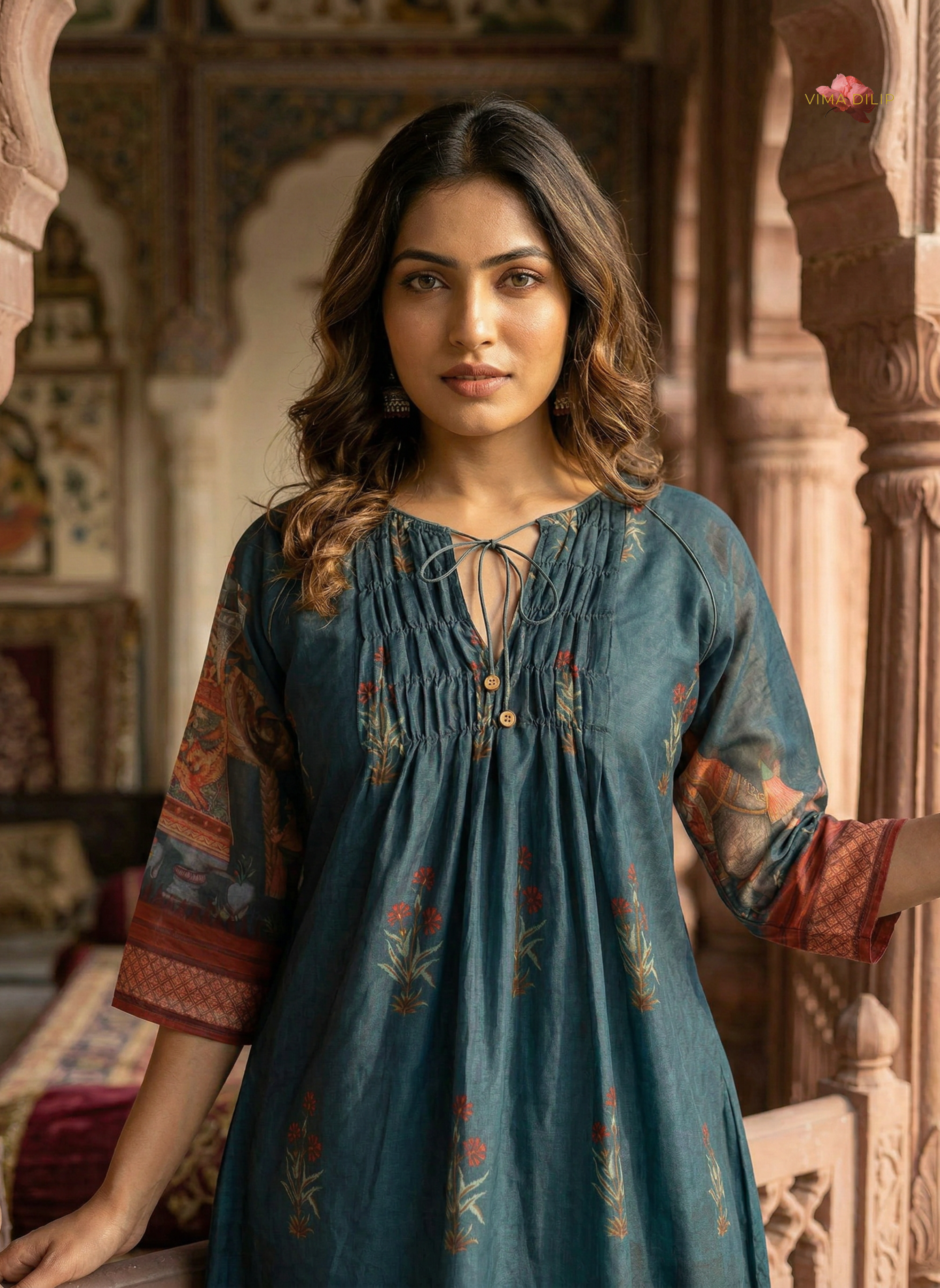 Royal Heritage Teal Cotton Dress