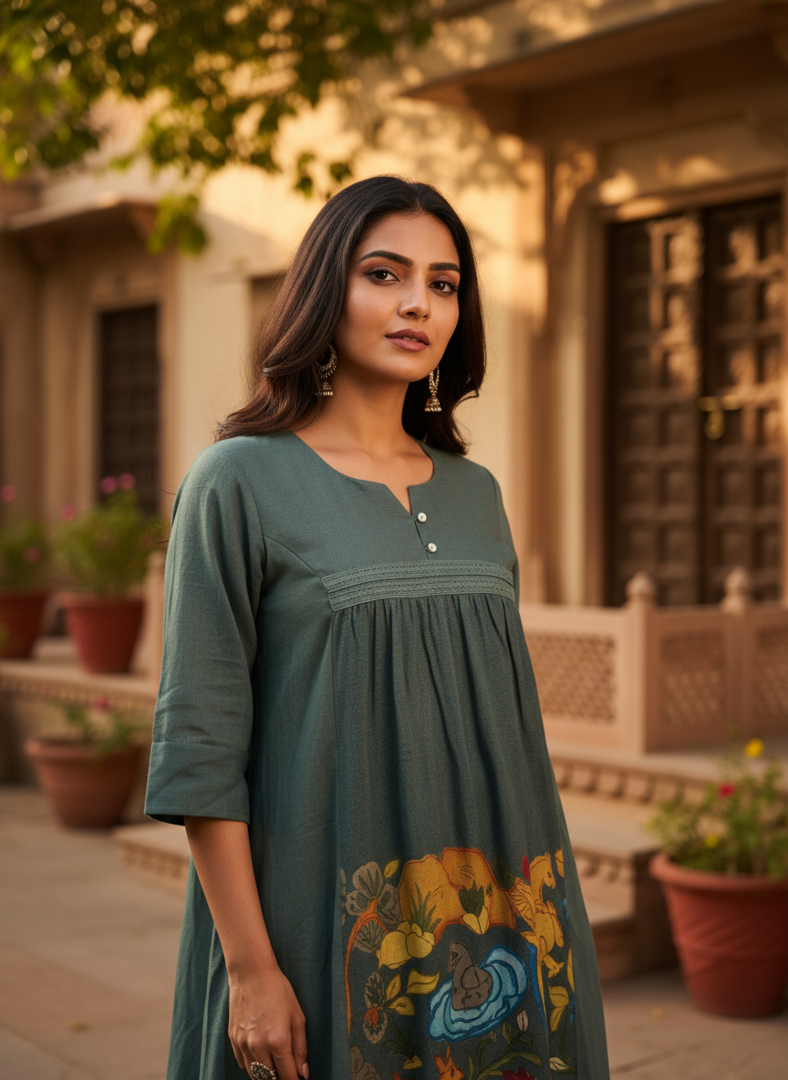 Sage Teal Cotton Kurti