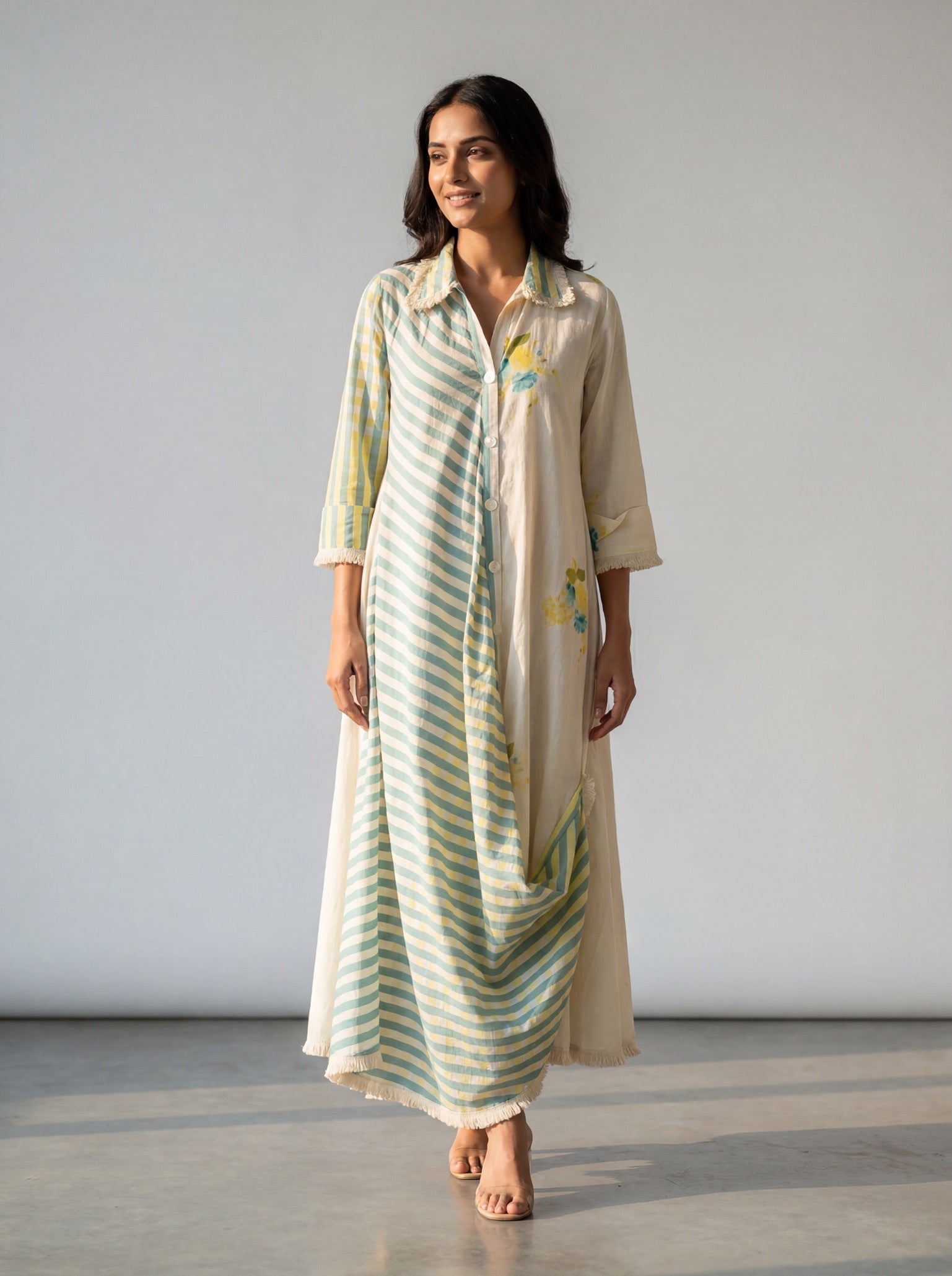 Pastel Breeze Cotton Shirt Drape Dress