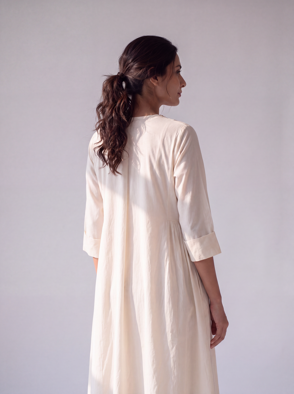 Ivory Embroidered V-Neck A-Line Dress