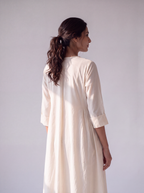 Ivory Embroidered V-Neck A-Line Dress