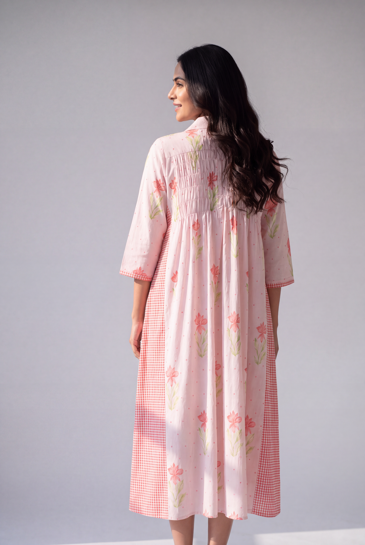 Blush Pink Floral Gingham Dress