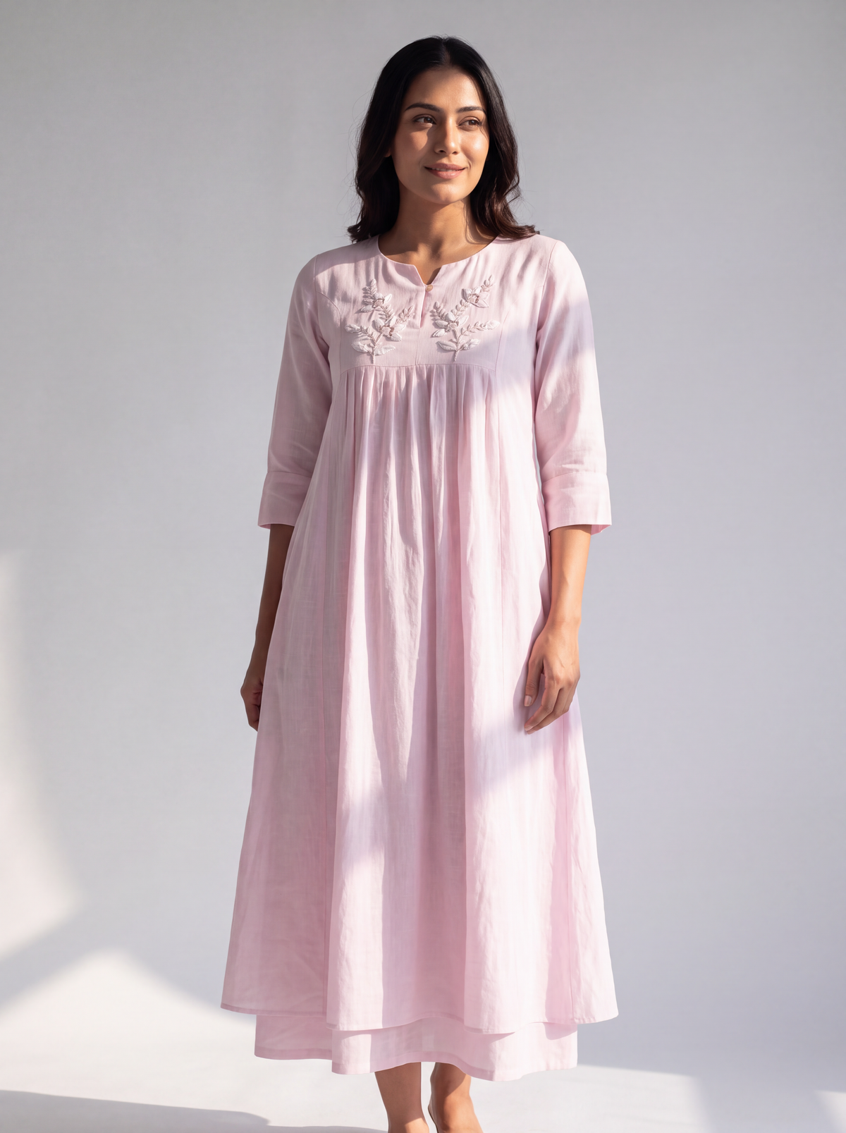 Blush Pink Embroidered A-Line Dress