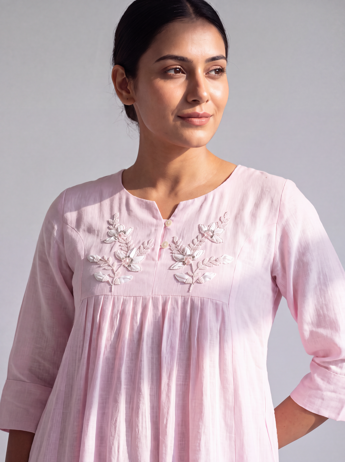Blush Pink Embroidered A-Line Dress