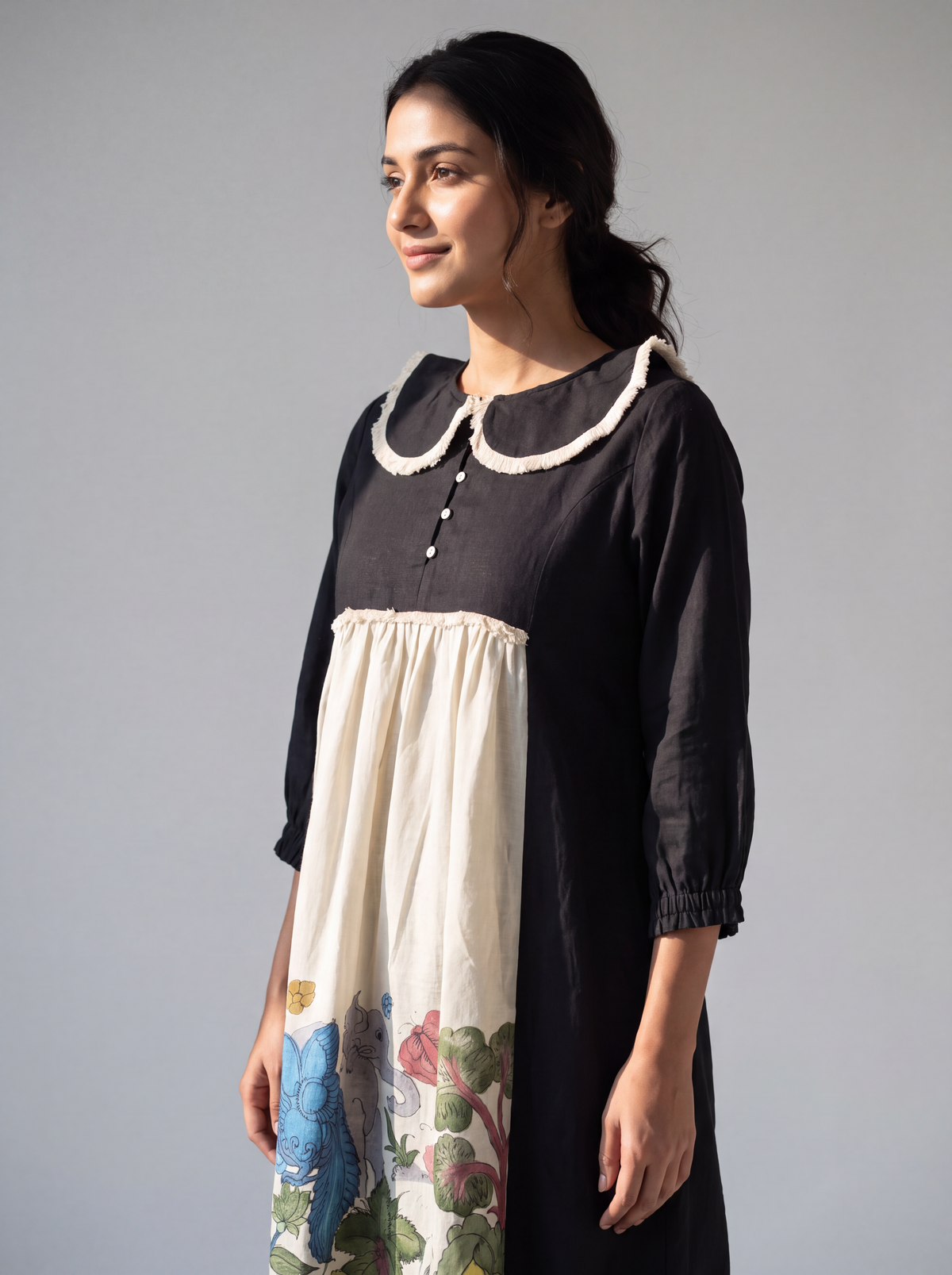 Black & Ivory Hand-Painted Panel Dress