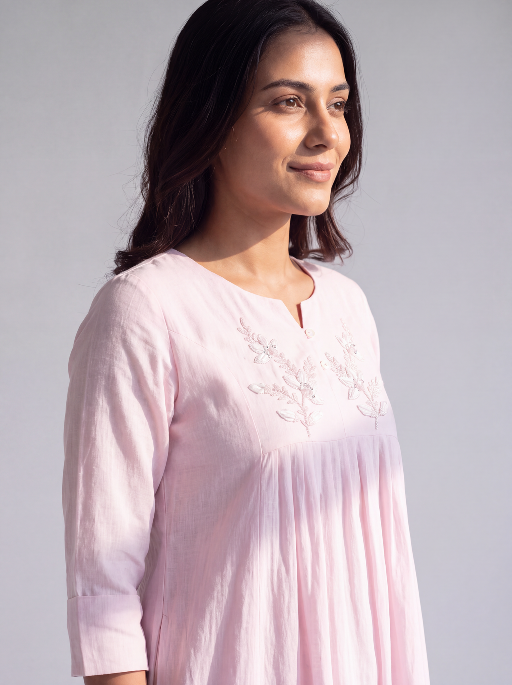 Blush Pink Embroidered A-Line Dress