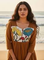 Cotton Dress with Hand-Painted Kalamkari Yoke