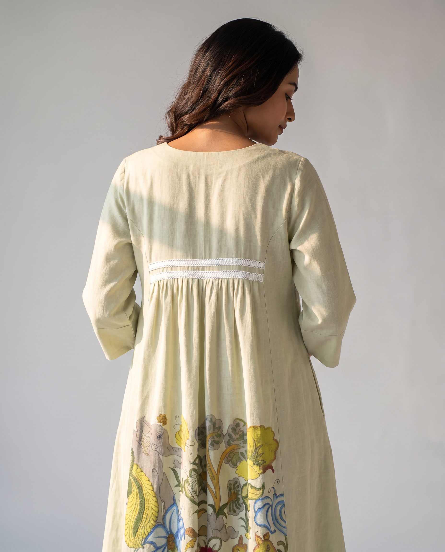 Ivory Bloom Painted Cotton Dress