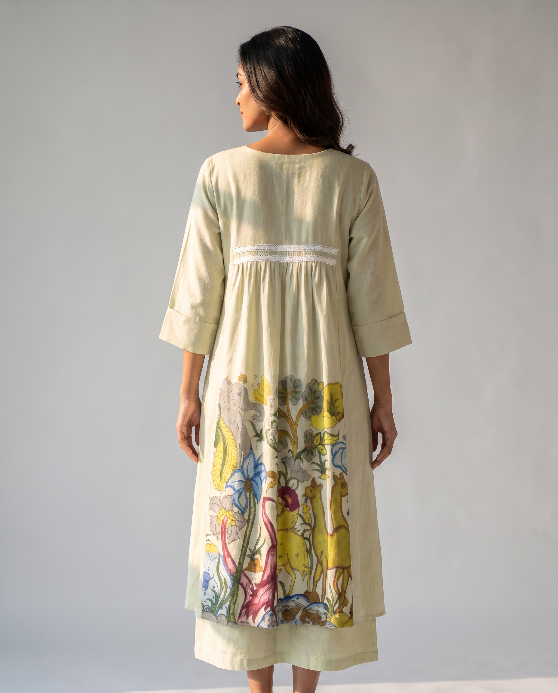 Ivory Bloom Painted Cotton Dress