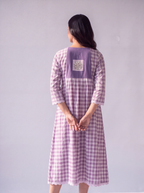 Lavender Gingham Embroidered Midi Dress