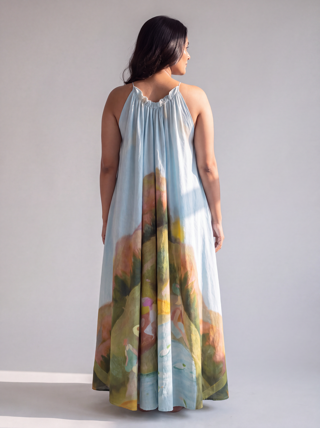 Sky Blue Abstract Printed Maxi Dress