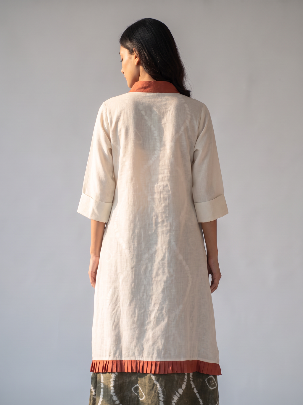 Ivory Floral Printed Tunic with Rust Scarf