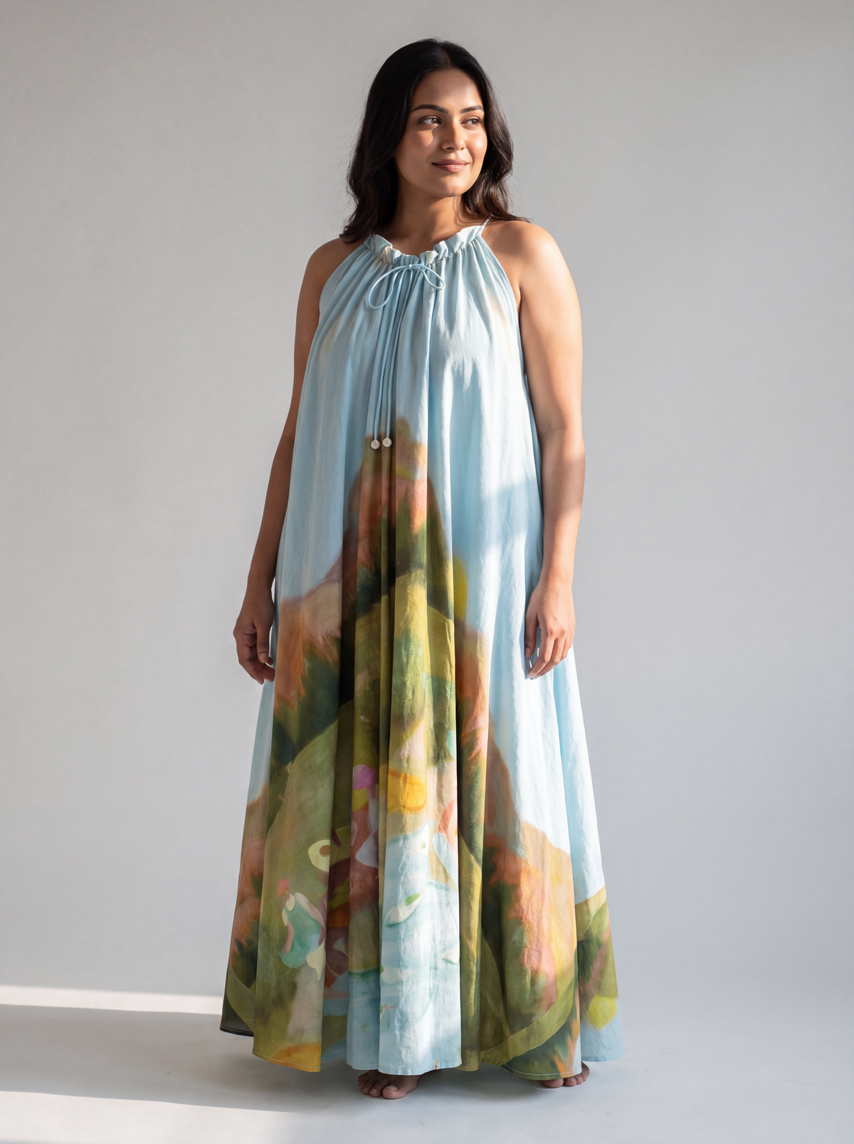 Sky Blue Abstract Printed Maxi Dress