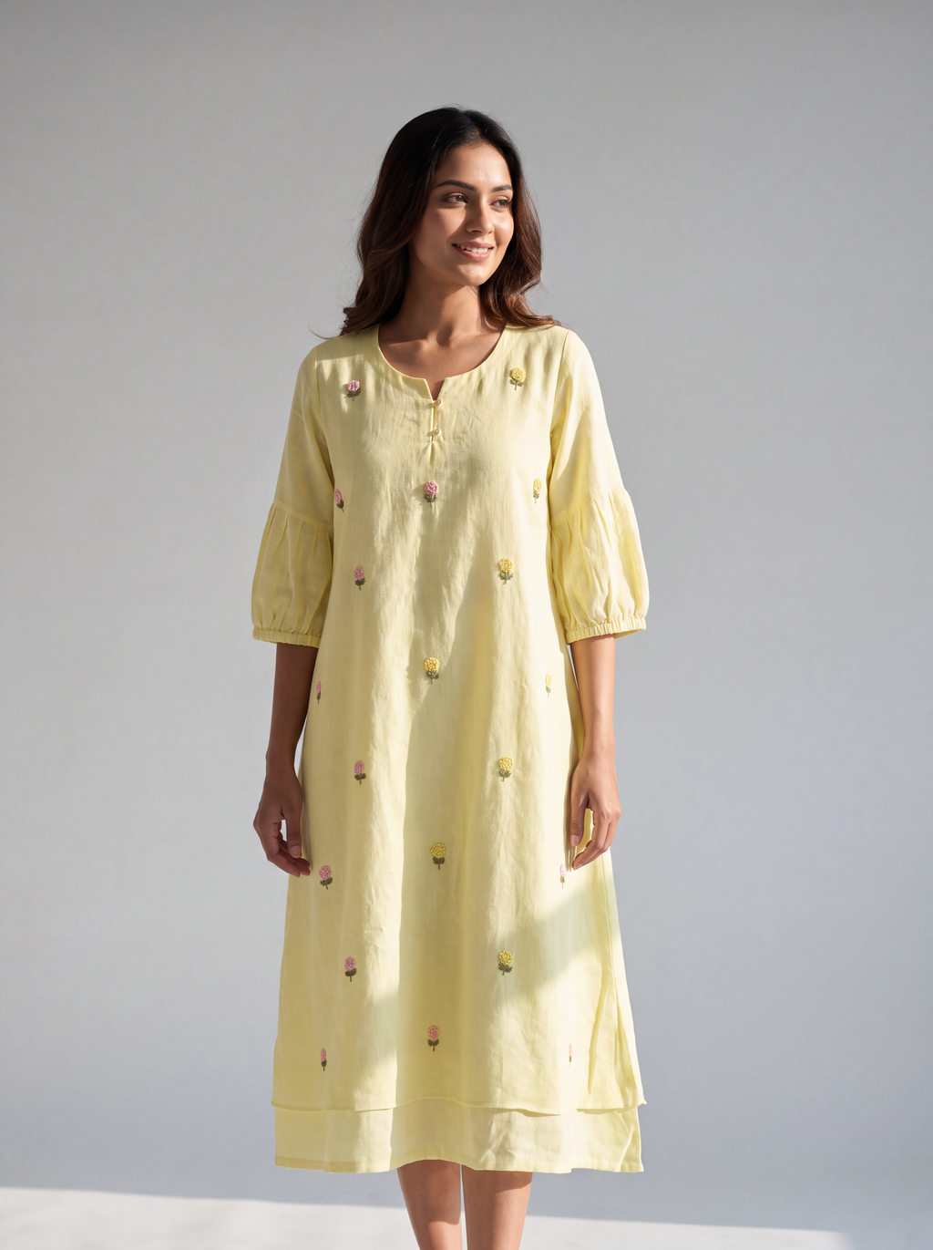 Pastel Yellow French Knot Dress