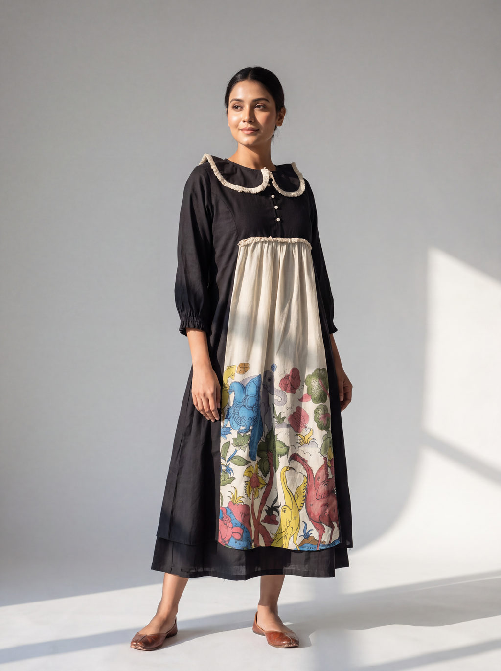Black & Ivory Hand-Painted Panel Dress