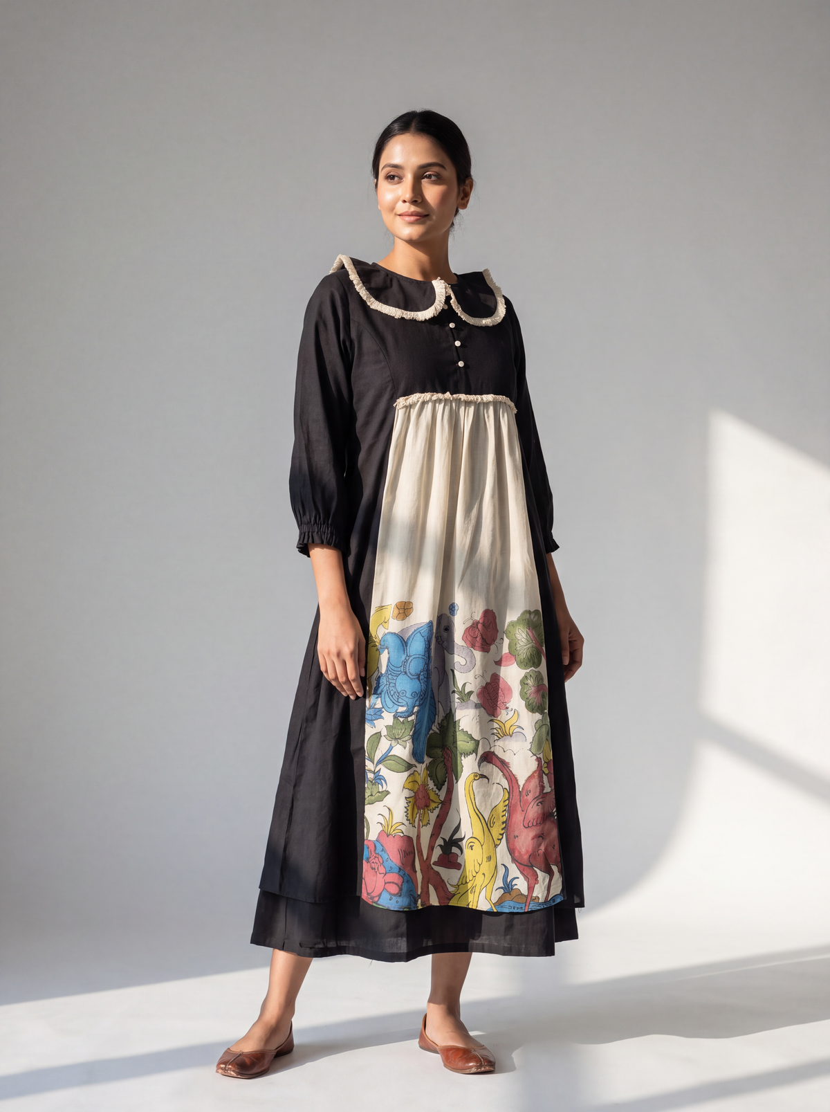 Black & Ivory Hand-Painted Panel Dress