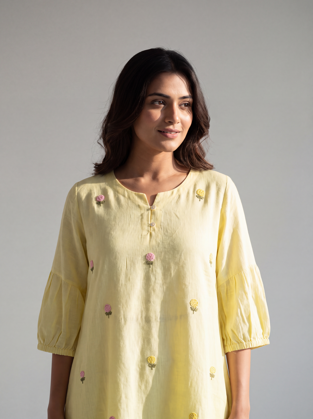 Pastel Yellow French Knot Dress