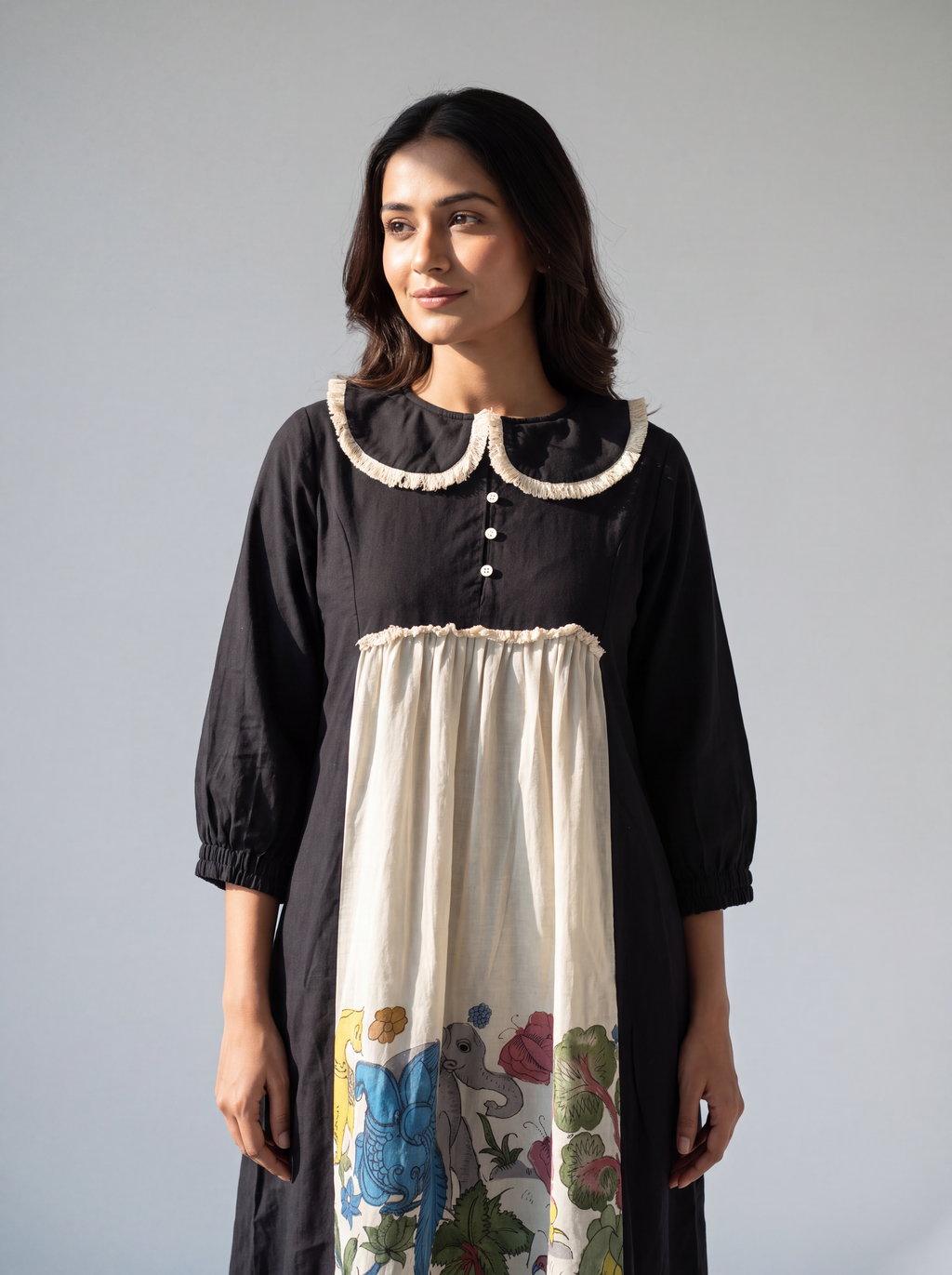 Black & Ivory Hand-Painted Panel Dress