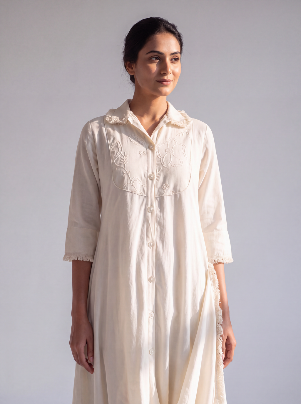 Ivory Embroidered Drape Dress