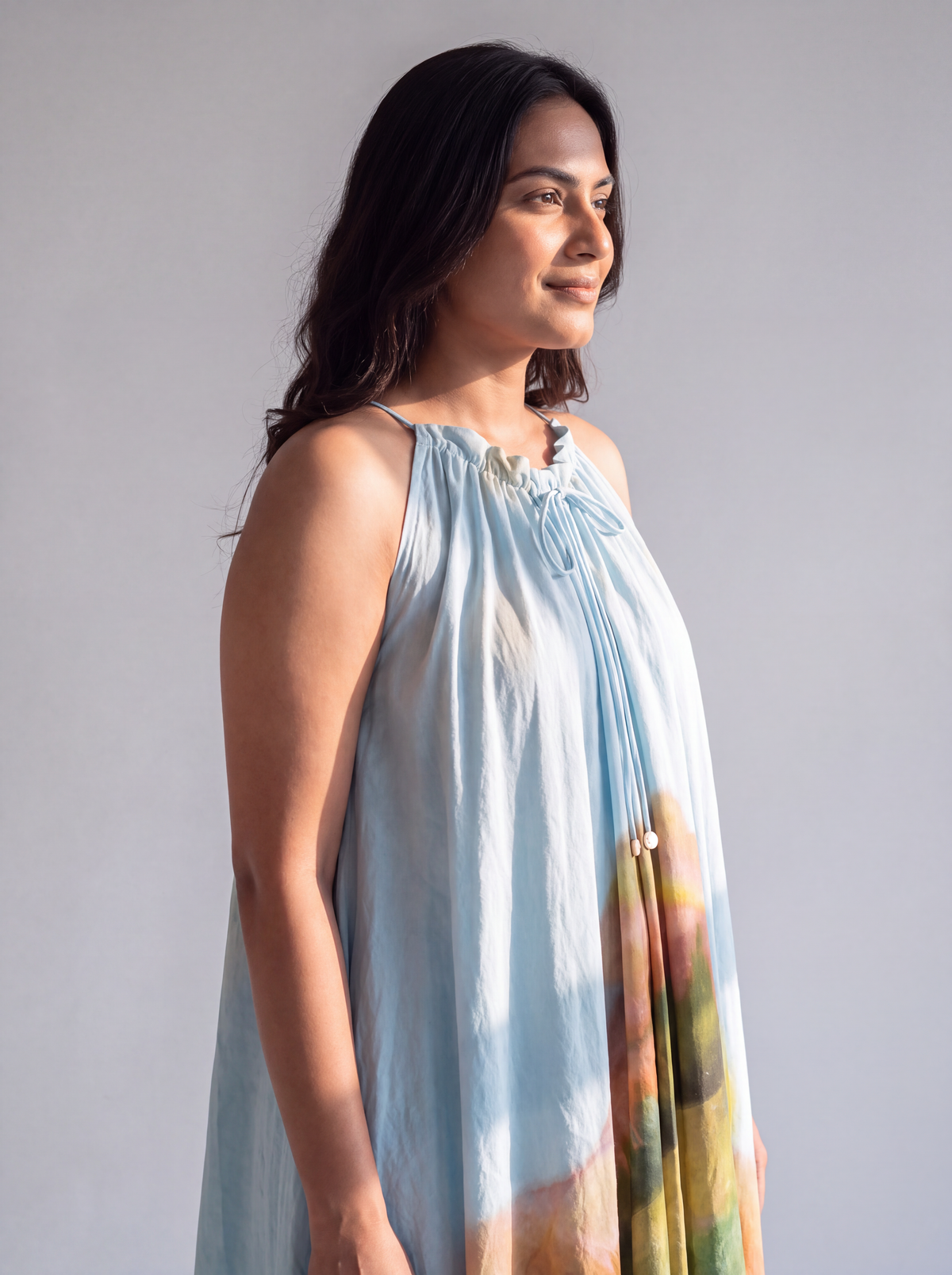 Sky Blue Abstract Printed Maxi Dress
