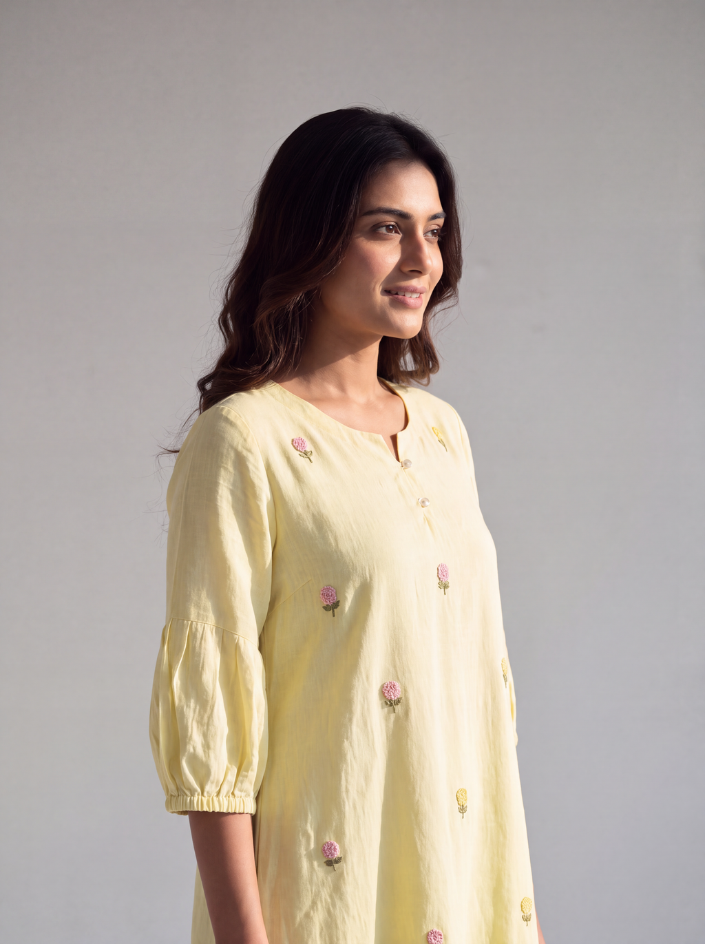 Pastel Yellow French Knot Dress