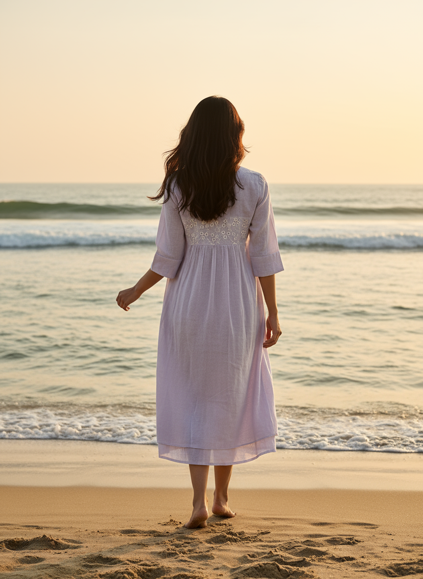 Cotton Dress with Hand-Painted Kalamkari Yoke