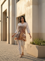 Ivory & Ochre Abstract Print Tunic With Pants