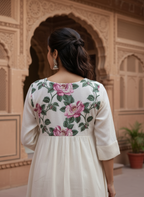 Ivory Kurti with Floral Print Yoke