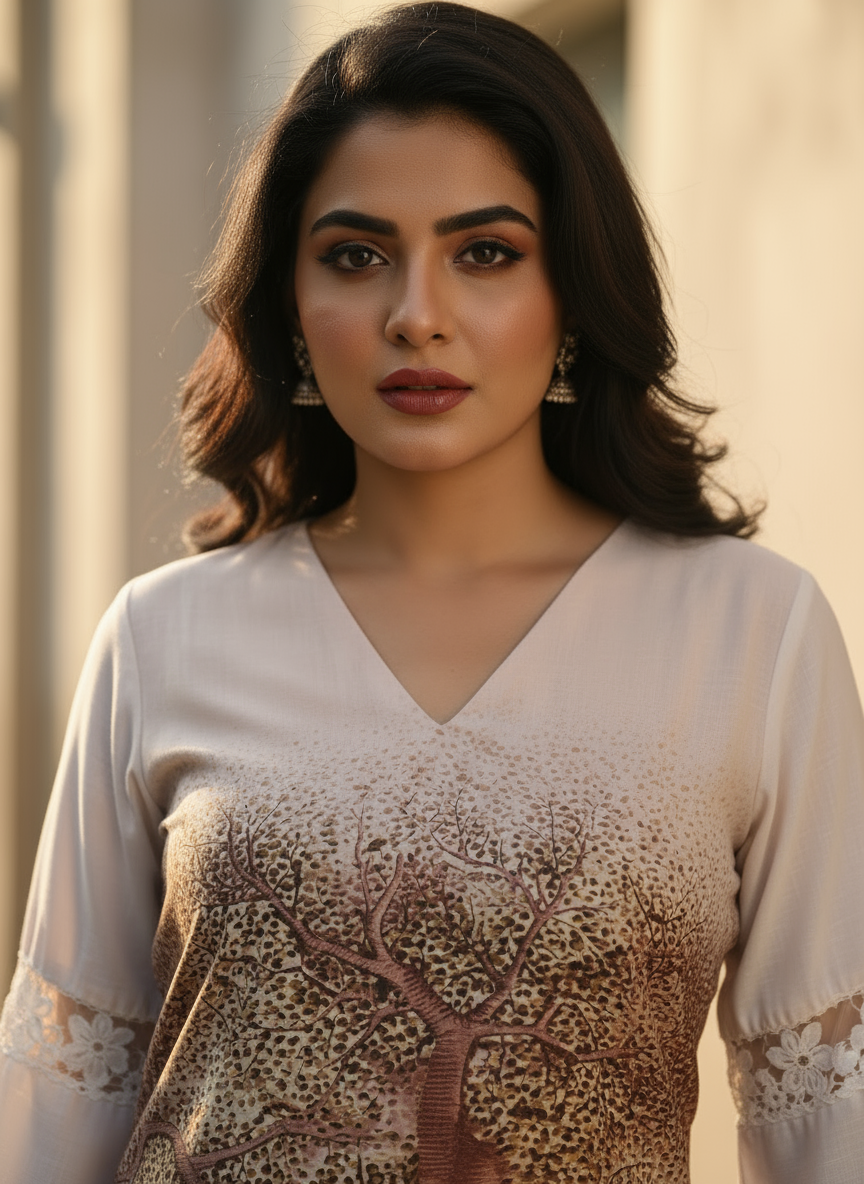 Ivory & Ochre Abstract Print Tunic With Pants