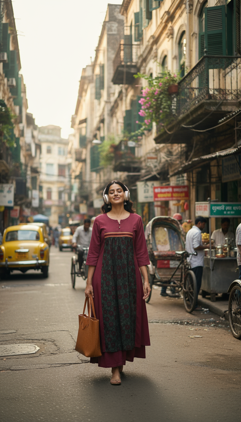 Maroon & Green Printed Panel Kurti