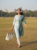 Two-Tone V-Neck Kurti With Pants