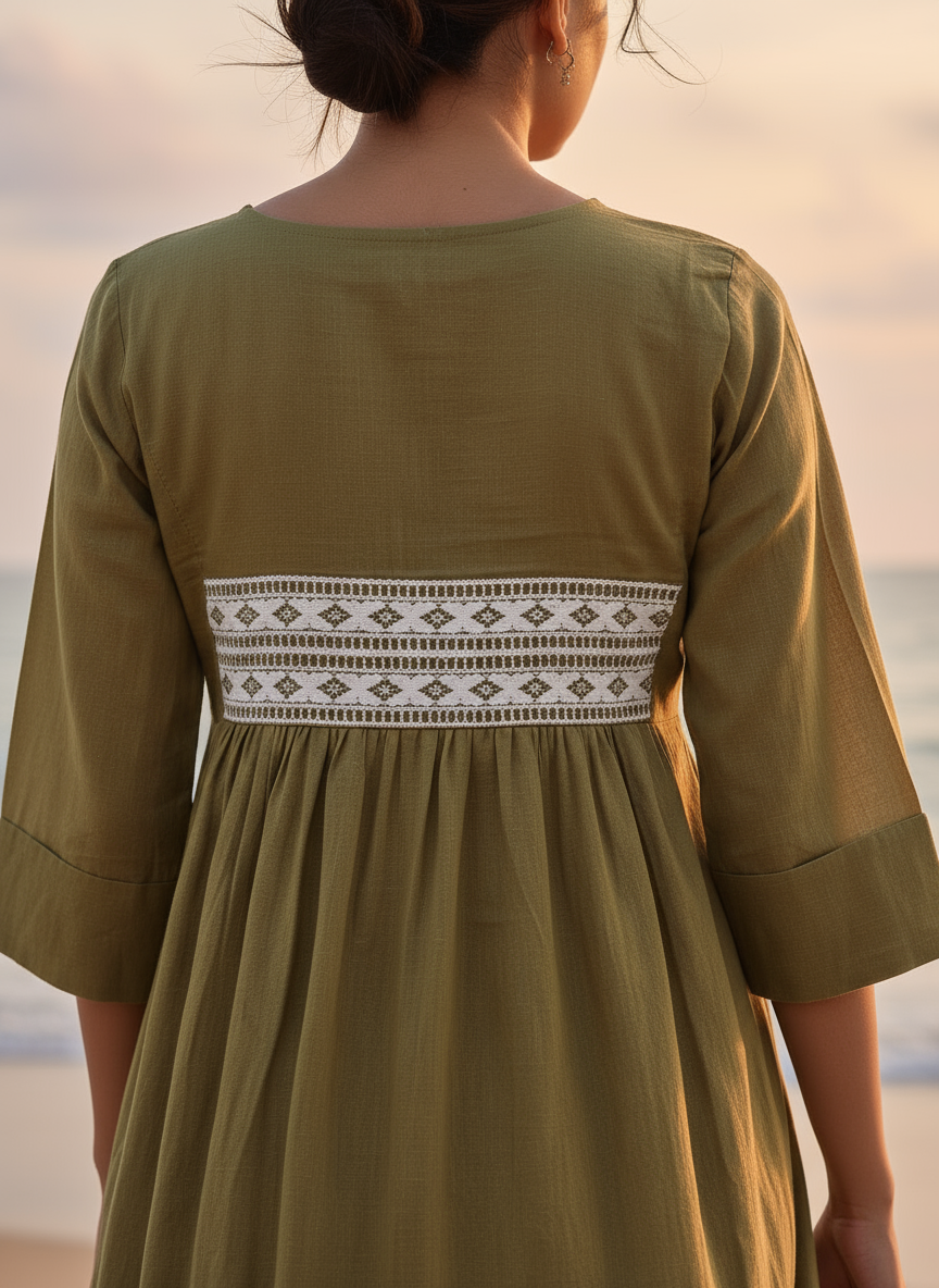 Cotton Dress with Hand-Painted Kalamkari Yoke