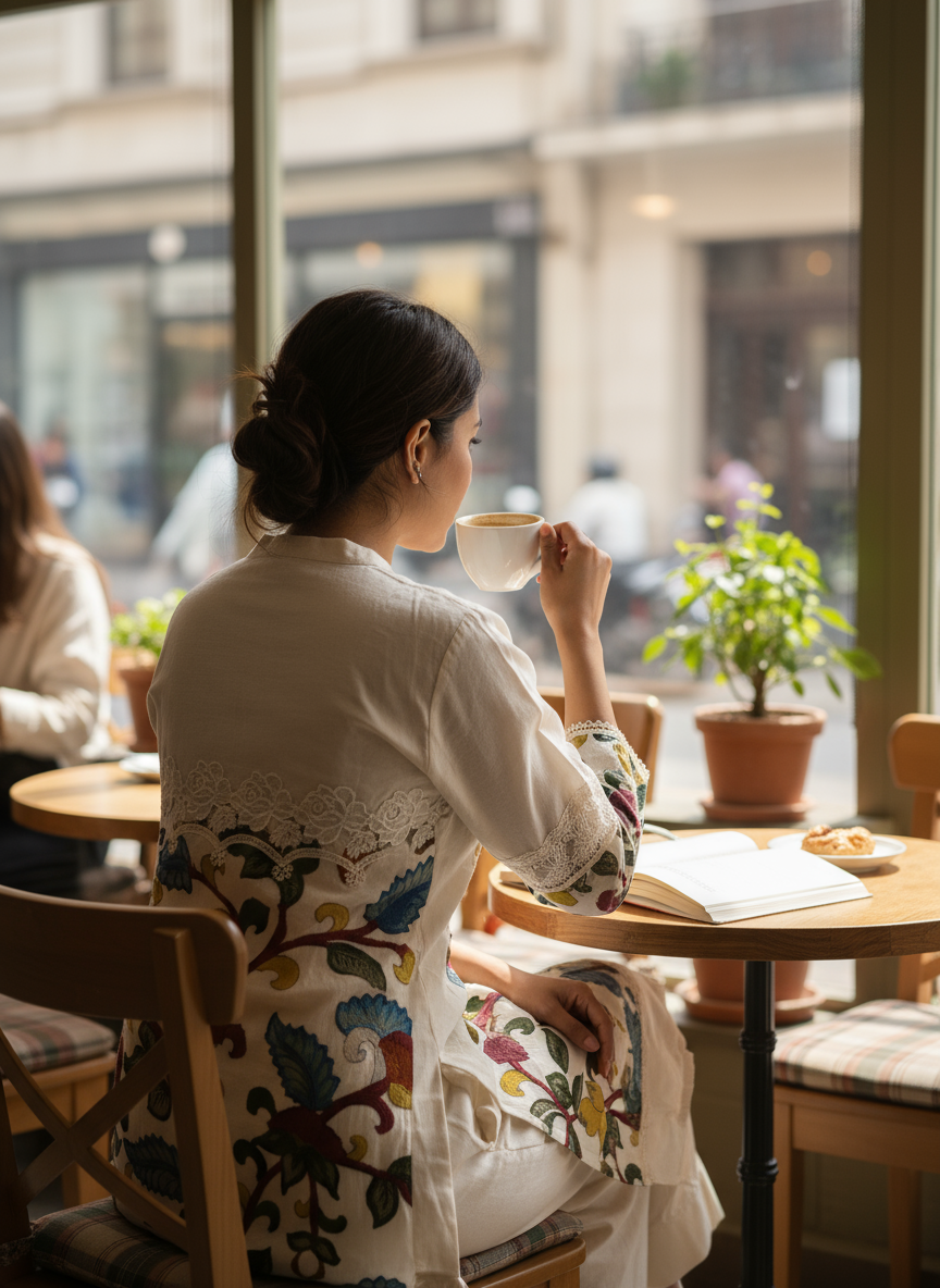 Hand-Painted Short Kurti with Pants