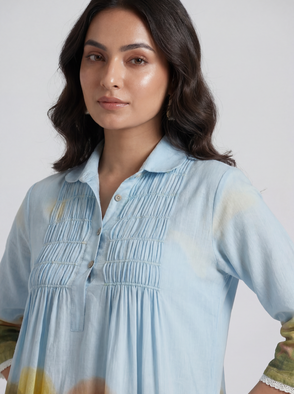 Sky Blue Scenic Print Cotton Dress