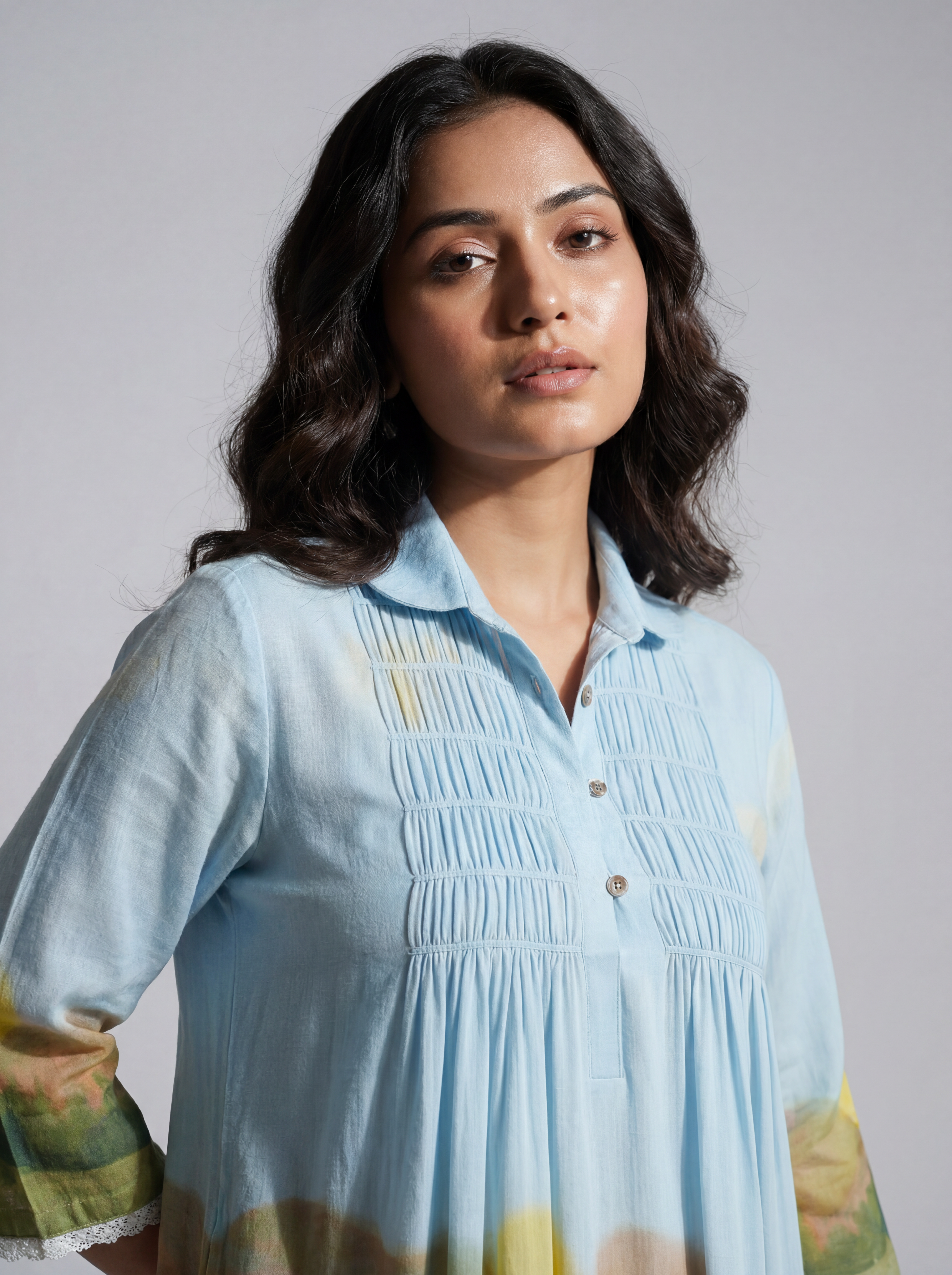 Sky Blue Scenic Print Cotton Dress