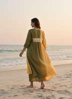 Ombré Cotton Dress with Hand-Painted Kalamkari Yoke