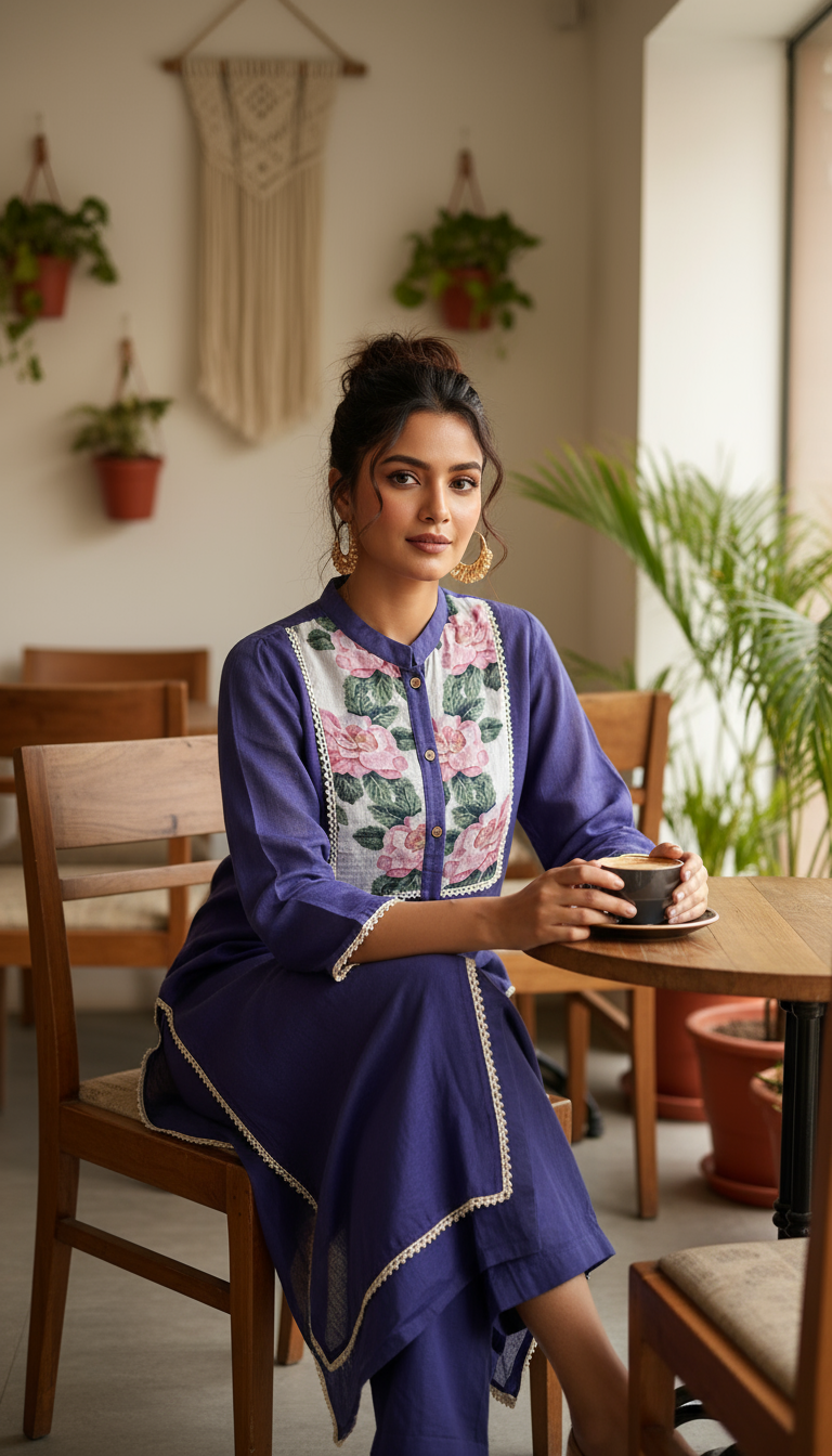 Floral Embroidered Cotton Kurti