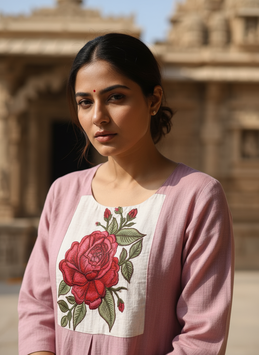 Floral A-Line Kurti With A Rose Motif