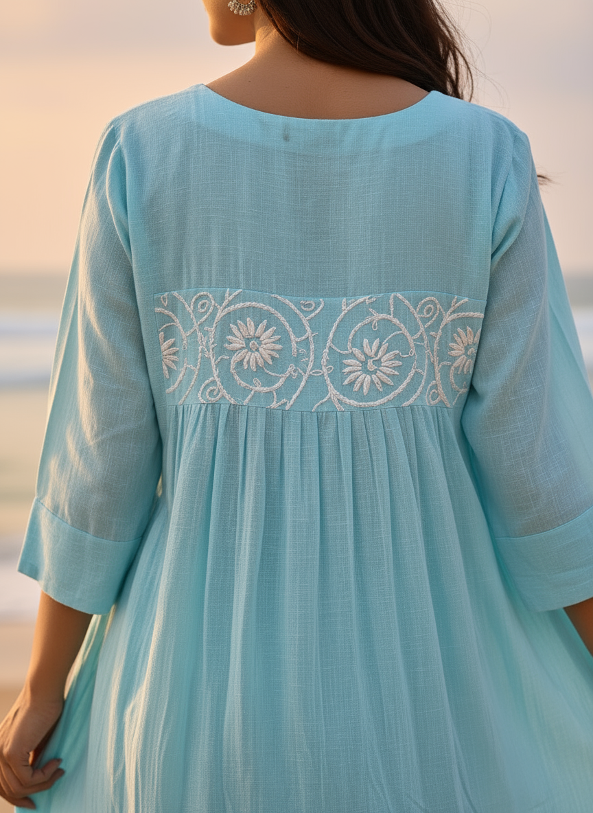 Cotton Dress with Hand-Painted Kalamkari Yoke