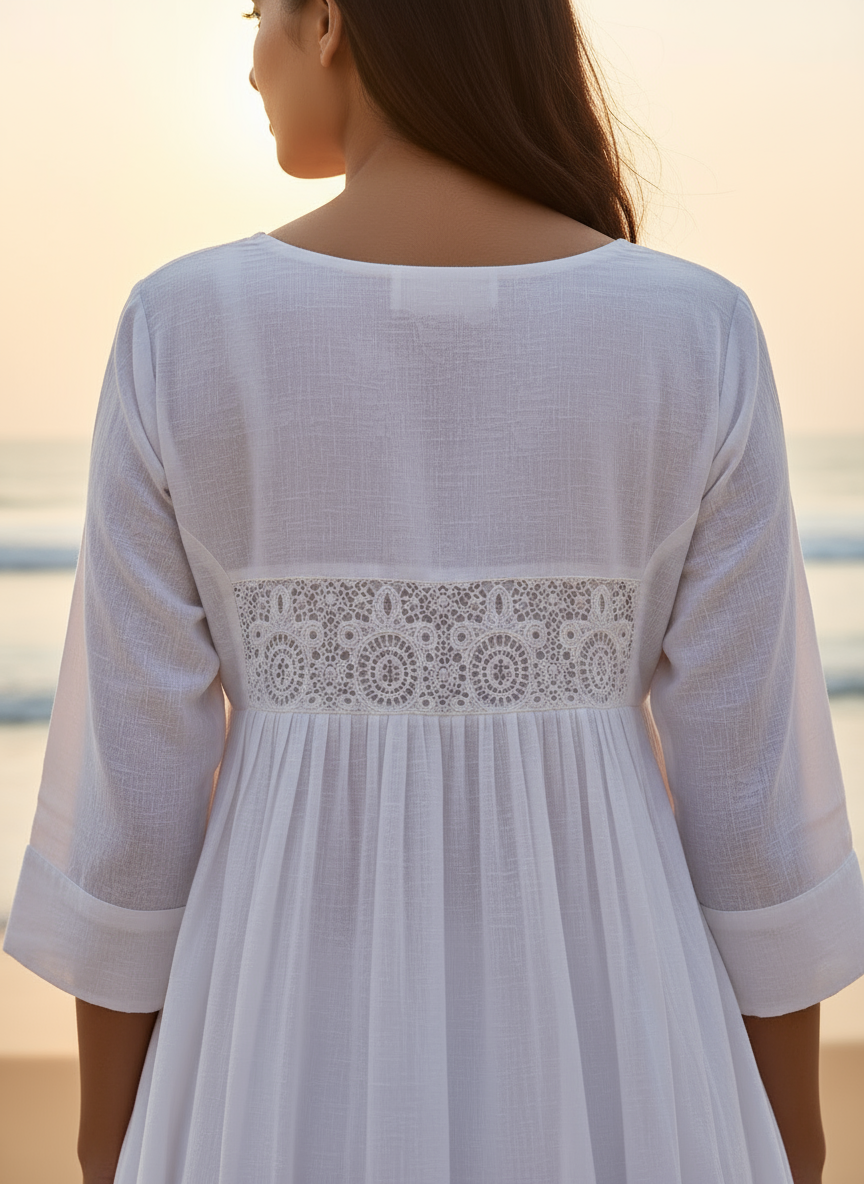 Cotton Dress with Hand-Painted Kalamkari Yoke