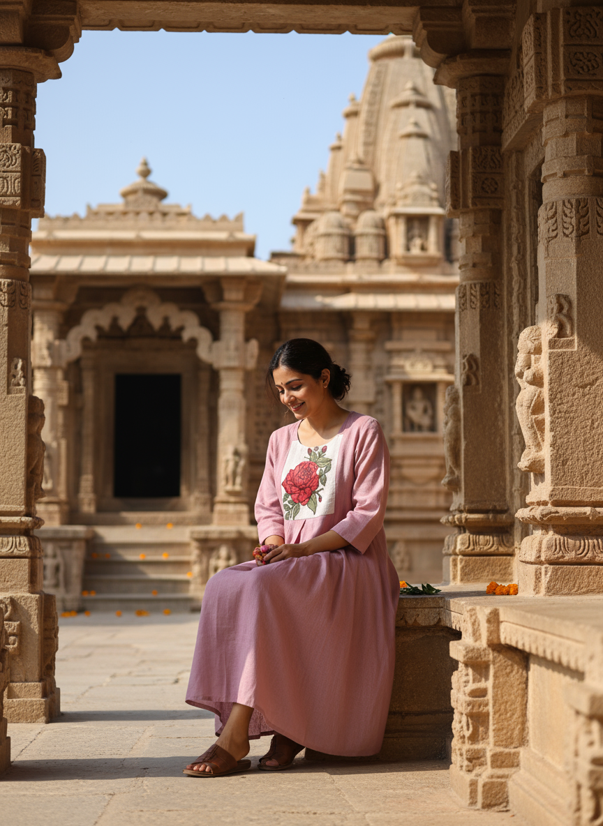 Floral A-Line Kurti With A Rose Motif