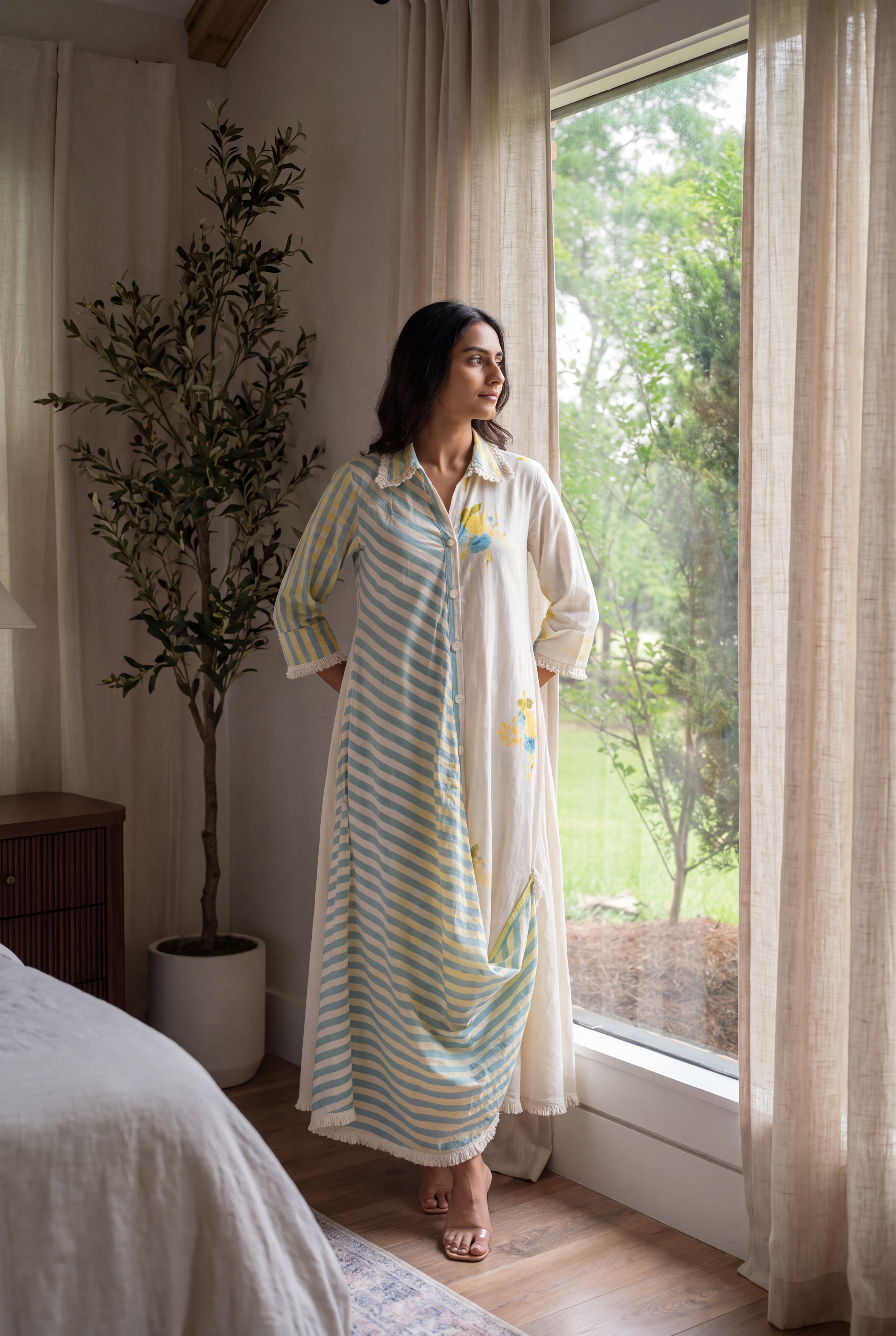Pastel Breeze Cotton Shirt Drape Dress