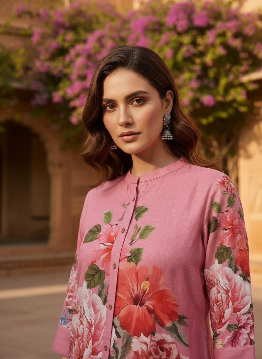 Rose Bloom Floral Kurti Set