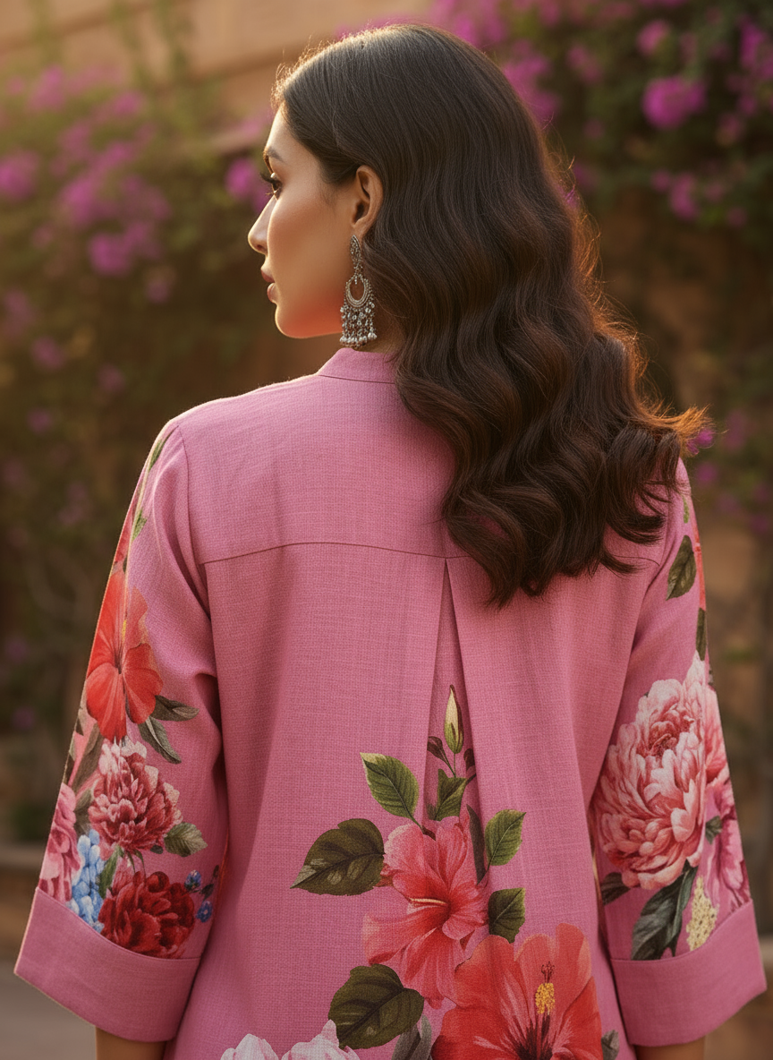 Rose Bloom Floral Kurti Set