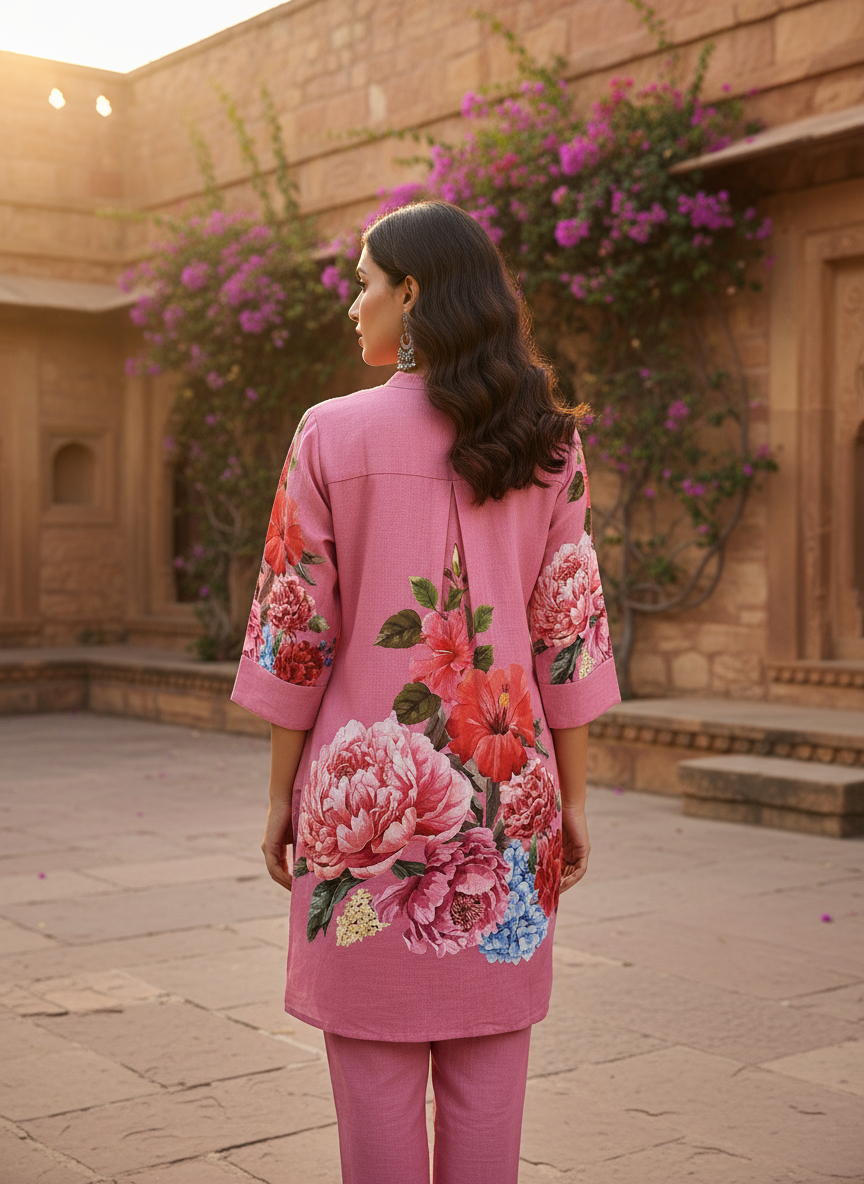 Rose Bloom Floral Kurti Set