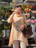 Peach Floral Printed Co-ord Set with Asymmetric Top and Striped Straight Pants