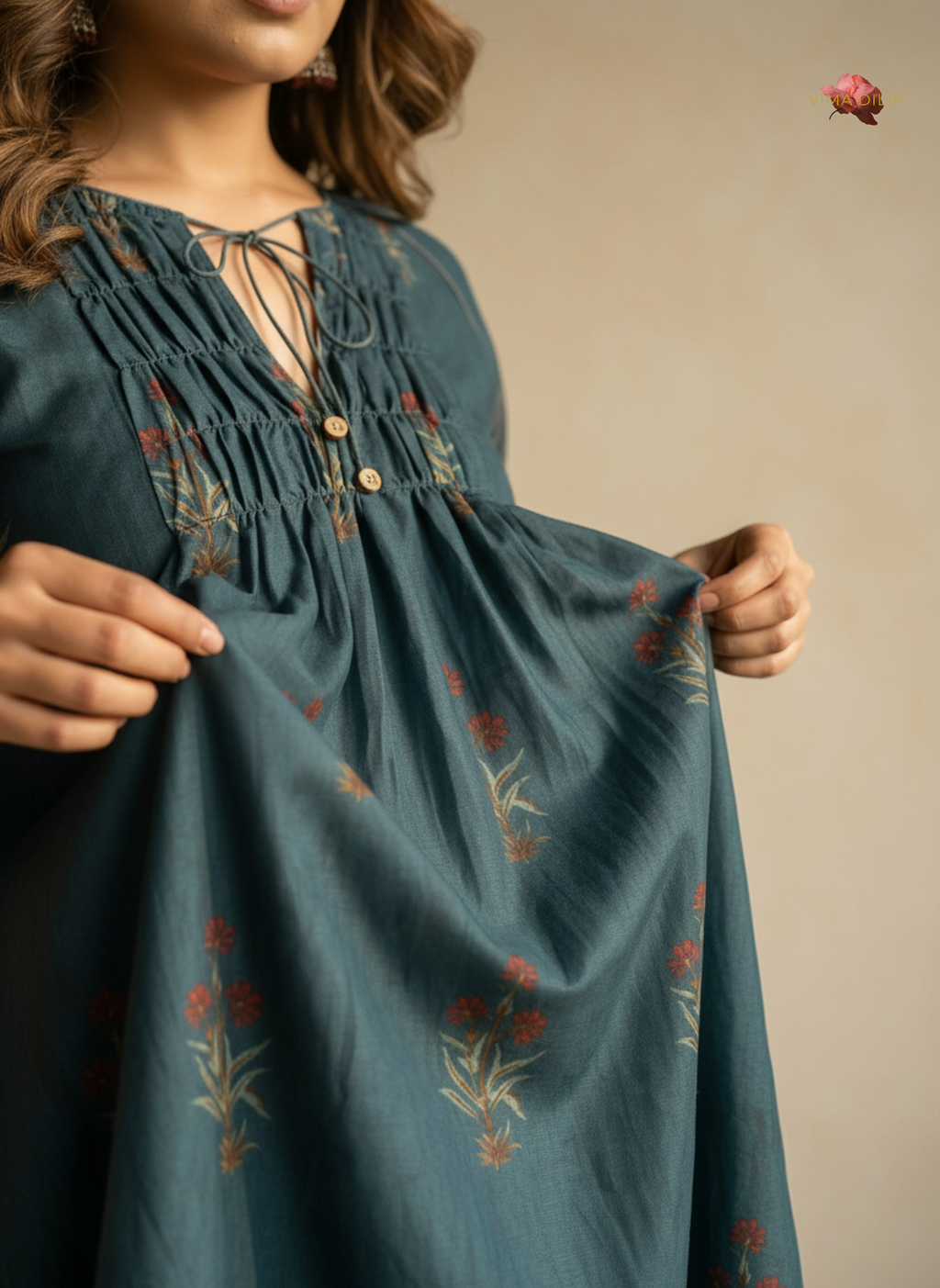 Royal Heritage Teal Cotton Dress