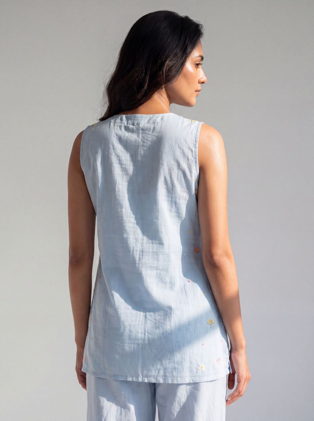 Powder Blue Embroidered Cotton Co-Ord Set