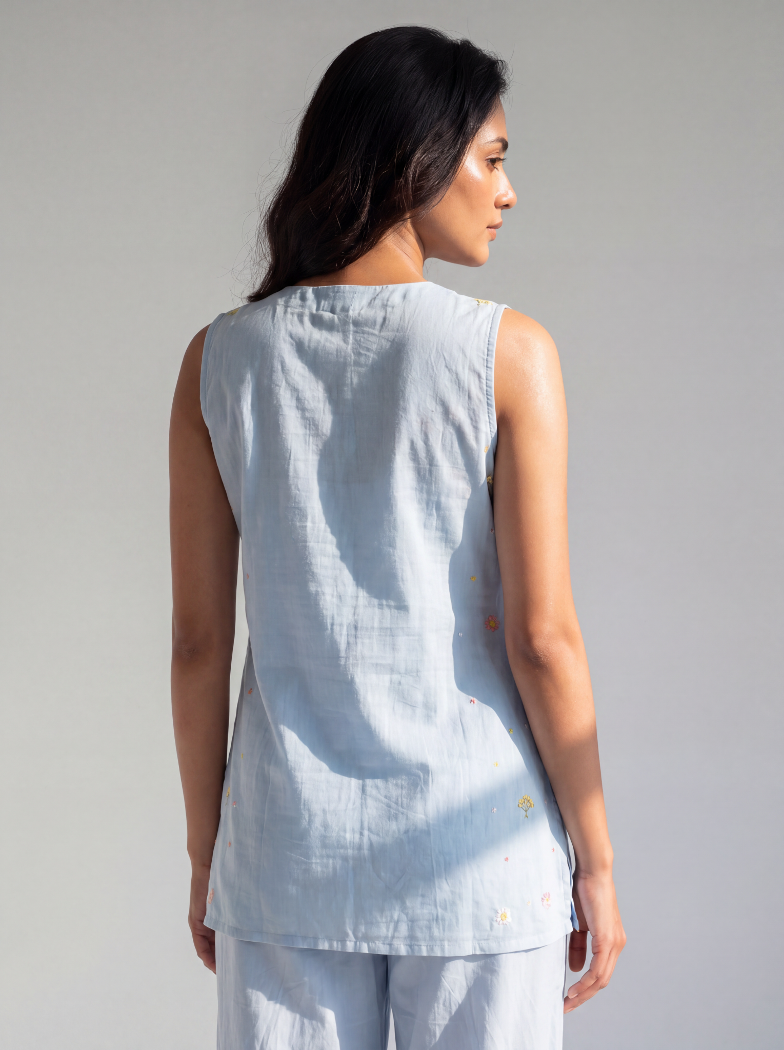 Powder Blue Embroidered Cotton Co-Ord Set