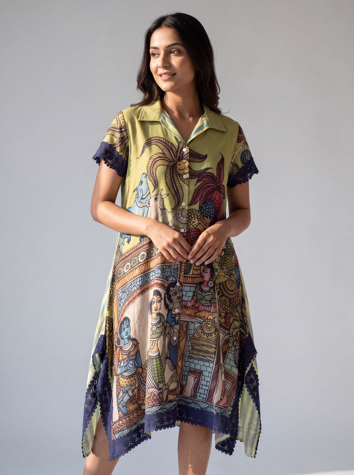 Olive Green Print Short Dress